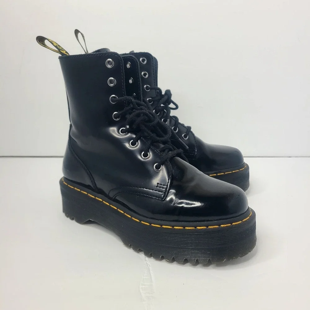 Dr Martens Jadon Black Patent Platform Chunky Side Zip Boot US 6 M 7 W EU 38